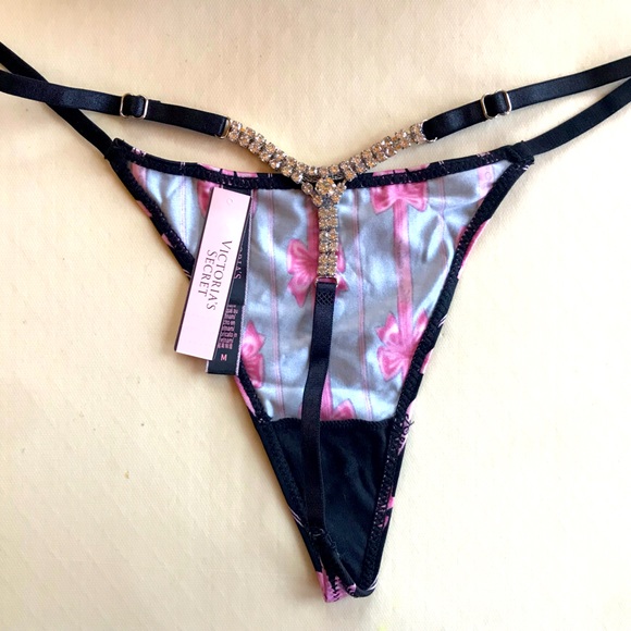 Bows Victoria’s Secret Satin T Bling Thong Panty M - Picture 1 of 4